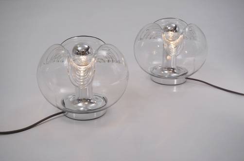 Peill & Putzler pair table lamps, glass & chrome, 1970`s ca, German